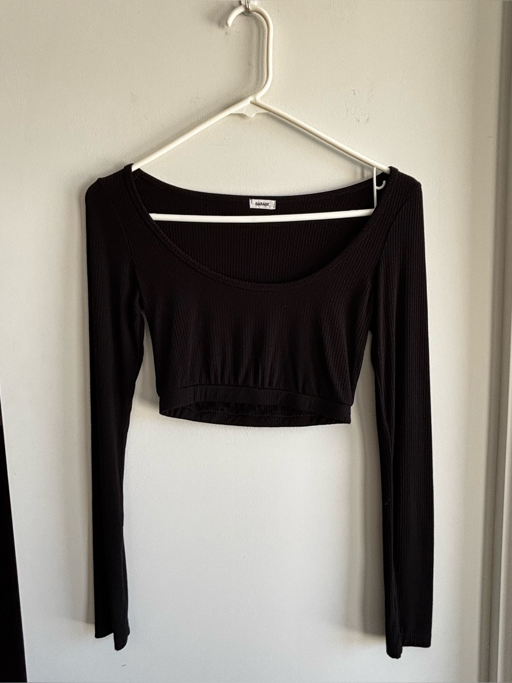 Garage Black Ribbed Long-Sleeve Scoop Crop Top